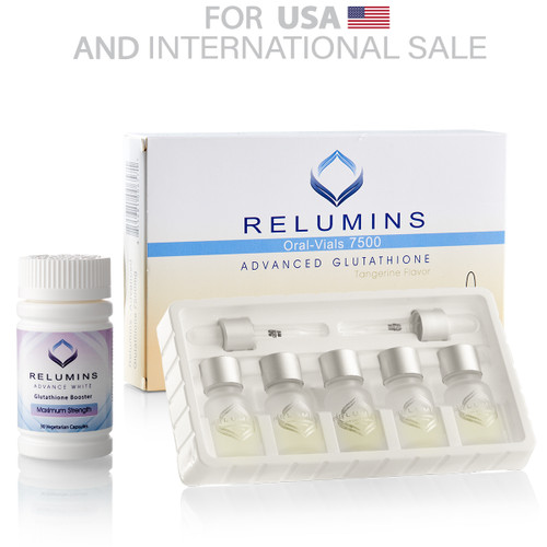 Authentic Relumins Glutathione Vials - New Advanced Formula 7500mg  - Professional Grade Skin Whitening PLUS Gluta Booster