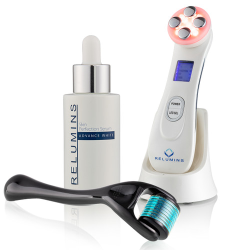 Authentic Relumins Advance White Acne Scar & Dark Spot Treatment Set with Titanium Derm Roller