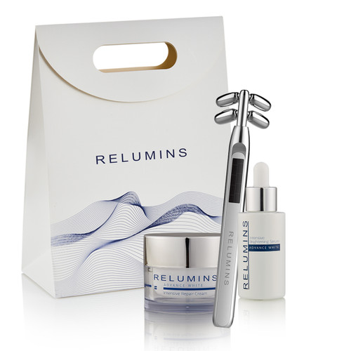 Authentic Relumins Home Spa - Massaging Micro-current tool, Repair Serum, and Cream