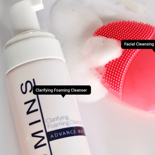 Authentic Relumins Complete AM Skin Care Routine - Clarifying Foam Cleanser, Face Massager, Repair Serum, and Facial Cream