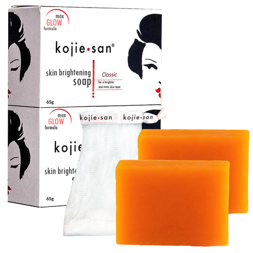 Kojie San Skin Lightening Kojic Acid Soap 2 Bars - 65g - With FREE Soap net!!