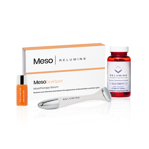 Authentic Relumins Meso Revitalizing Holiday Gift Set - Intense Glow Meso Dark Spot Serum, Serum Applicator, and Gluta 1000 - Reduced L-Glutathione Complex - 2x More Effective Than Jarrow at Raising Serum Glutathione