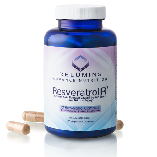 NEW!! Relumins Resveratrol R3, Reverse Skin Damage Caused by Sun Stress and Natural Aging- 120 Capsules