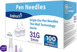 Embrace® Insulin Pen Needles – 31G x 5mm (3/16"), 100 Count Embrace® Insulin Pen Needles – 31G x 5mm (3/16"), 100 Count