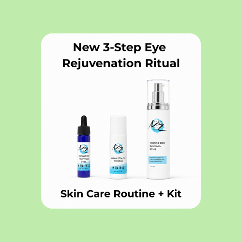 Your eyes deserve their own skincare ritual.

The skin around your eyes is thinner and more delicate, has fewer oil glands so less moisture, and is especially vulnerable to collagen loss so often shows signs of aging before the rest of your face.

The three most common concerns we hear about are:

- Fine lines and crow's feet
- Dark circles and puffiness
- Preventing future damage

That's why we created a simple eye care lineup with a targeted solution for each concern.

RESTORE — Edelweiss Eye Cream
If fine lines, wrinkles, and crow's feet are your concern, Restore helps the eye area look firmer, smoother, and more youthful. Edelweiss is known for its antioxidant and skin-conditioning properties.

DEPUFF — Wakame Eye Cream

If dark circles and puffiness make you look tired, Depuff helps revitalize the eye area and reduce the appearance of stress and fatigue. Wakame is a marine botanical traditionally used to support hydration and a refreshed appearance.

PROTECT — Vitamin E Daily Sunscreen SPF 45
The most effective anti-aging product is the one many people skip: sunscreen.

Daily protection helps prevent the appearance of premature aging while nourishing the skin with niacinamide (Vitamin B3), Vitamin E, and hyaluronic acid.

Three concerns. Three solutions. One beautiful eye care ritual.