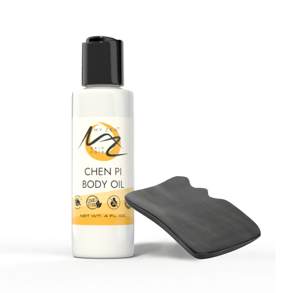 Body Gua Sha Ritual Kit
Botanical Body Massage Kit with Chen Pi Body Oil & Gua Sha Tool
Bring the relaxing tradition of Gua Sha body massage into your daily self-care routine.
Our Belly Gua Sha Ritual Kit combines our nourishing Chen Pi Body Oil with an easy-to-use Gua Sha massage tool to help you enjoy a soothing body massage in the comfort of your own home.
Inspired by traditional Chinese medicine, body Gua Sha is used to encourage healthy circulation, promote relaxation, and leave skin looking smoother and more radiant. When paired with our antioxidant-rich Chen Pi Body Oil, the massage glides comfortably across the skin while deeply moisturizing and conditioning.
This simple daily ritual is a wonderful addition to an active, healthy lifestyle.
What's Included
Chen Pi Body Oil
Body Gua Sha massage tool
Benefits
Encourages a relaxing self-care ritual
Helps support healthy circulation through massage
Promotes the appearance of smoother, healthier-looking skin
Helps soften and deeply moisturize the skin
Ideal for body massage and lymphatic massage techniques
Leaves skin feeling silky and nourished
Perfect for the abdomen, hips, thighs, arms, and legs
Easy to use at home
How to Use
Apply a generous amount of Chen Pi Body Oil to clean skin.
Using the included Gua Sha tool, massage the abdomen or other desired areas with comfortable, firm pressure using slow, sweeping strokes.
Use for 5–10 minutes daily or several times each week as part of your wellness routine.
For best results, combine with regular exercise, healthy nutrition, and adequate hydration.
Some temporary redness may occur after Gua Sha massage. This is a normal response and usually fades within a few days.
Why You'll Love It
Our Chen Pi Body Oil is made with lightweight botanical oils rich in antioxidants, essential fatty acids, and naturally nourishing plant compounds that leave skin soft, hydrated, and beautifully conditioned without feeling greasy.
Inspired by the principles of Chinese medicine, this luxurious oil transforms a simple massage into a calming daily ritual.
Our Promise
Naturally derived botanical ingredients
Cruelty-free (bunny safe)
Ethically sourced ingredients
No unnecessary fillers
Made to support healthy, beautiful skin throughout every stage of life
We are proud to donate a portion of every purchase to a local food bank and the Cat Care Society.