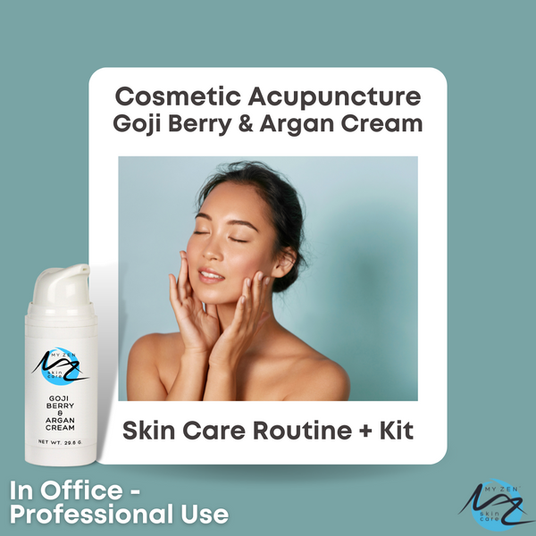 This Cosmetic Acupuncture Skin Care System with our Goji Berry and Argan Cream for In-office Professional Use is one of our best skin care systems to use when giving your patients Cosmetic or Facial Acupuncture. This is an especially good system for people who have drier skin or who have a few more wrinkles than they'd like mainly due to sun damage. 

Here is the order of using these skin care products:

Cleanse using the Astragalus and Geranium Toner

Perform the Cosmetic Acupuncture

Re-cleanse after taking out needles

Spray Your Daily C Elixir on

Finish with Goji Berry and Argan Cream.