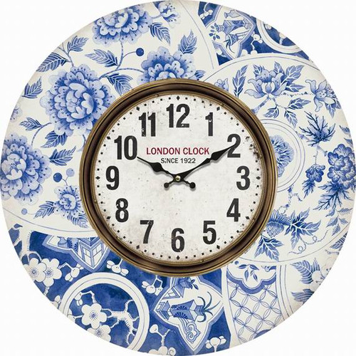 HOR074 Clock Wall 34cm Blue Flower
