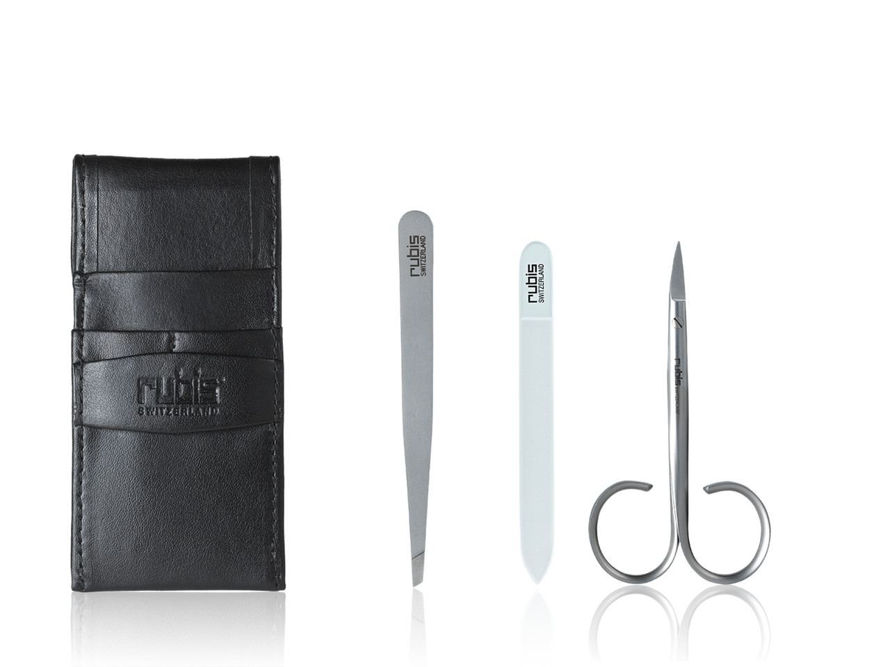 MANICURE & TWEEZERS SET BLACK LEATHER - Rubis Switzerland