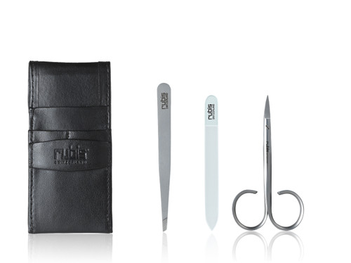 MANICURE & TWEEZERS SET BLACK LEATHER