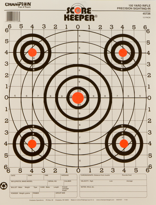 Champion Targets 45726 Score Keeper Bullseye Paper Hanging 100 yds Pistol/Rifle 14" x 18" Multi-Color 12 PK