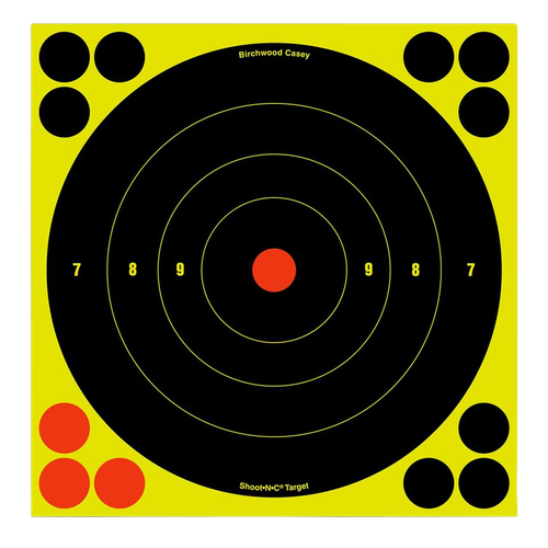 Birchwood Casey 34825 Shoot-N-C Reactive Target Self-Adhesive Paper Black/Yellow/Red 8" Bullseye 30 Pack