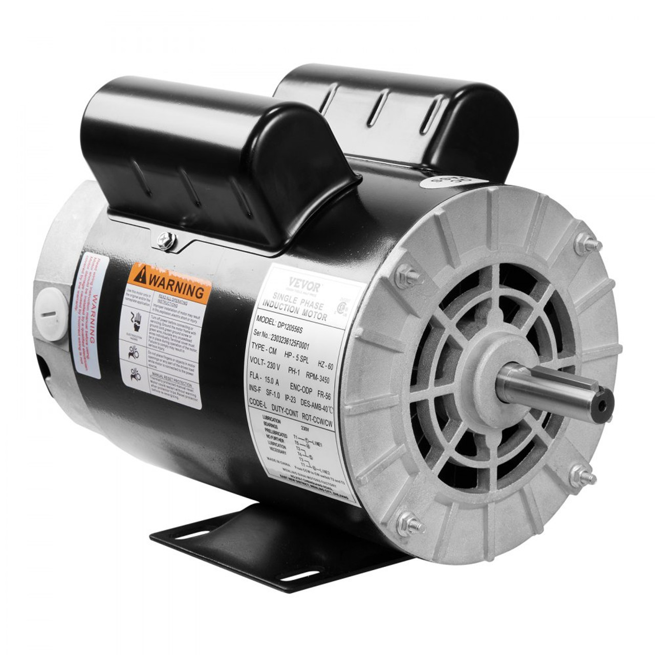 VEVOR 5HP SPL Air Compressor Electric Motor, 230V 15.0Amps, 56