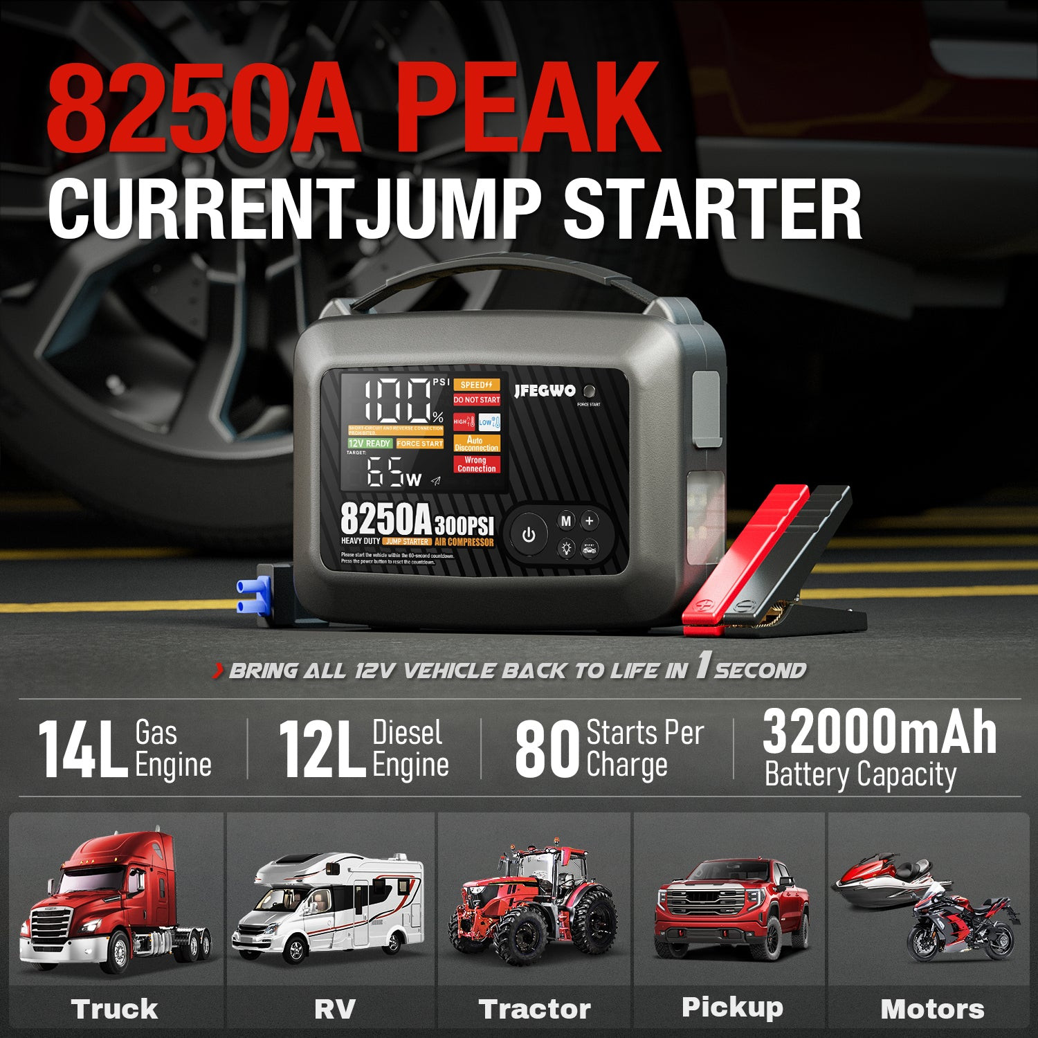JFEGWO 8250A Super Jump Starter with Air Compressor Buy from Tend