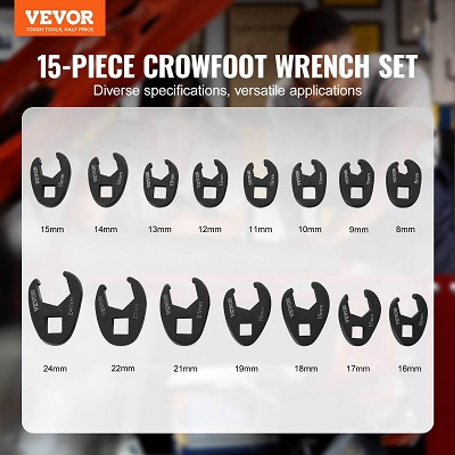 Buy from us VEVOR Crowfoot Wrench Set 15-Piece Crows Foot