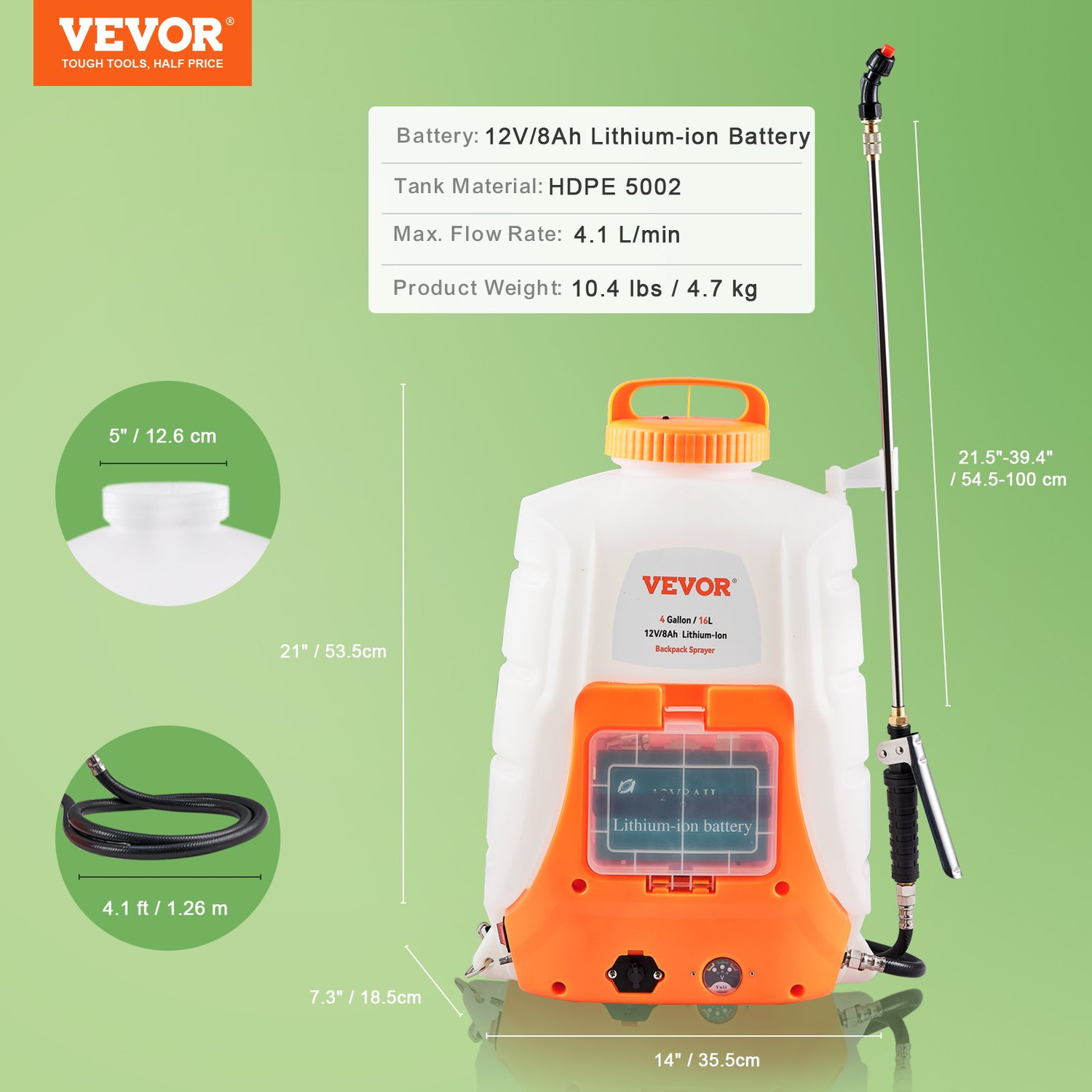 VEVOR 4 Gallon Battery Powered Backpack Sprayer - Thumbnail 4
