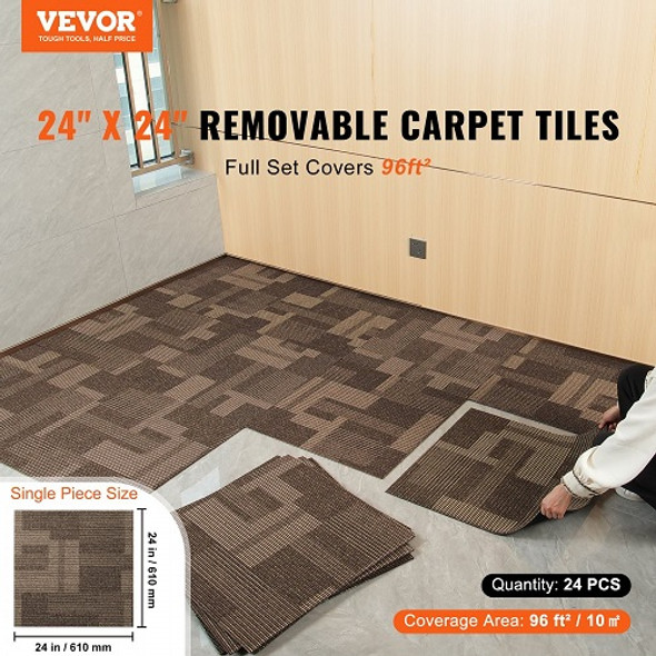 VEVOR Carpet Tiles Reusable, 24"x 24"Carpet Squares With Padding Attached, Soft Padded Carpet Tiles, Easy Install DIY for Bedroom Living Room (24Tiles, Mixed Brown) VEVOR Carpet Tiles Reusable, 24"x 24"Carpet Squares With Padding Attached, Soft Padded Carpet Tiles, Easy Install DIY for Bedroom Living Room (24Tiles, Mixed Brown)