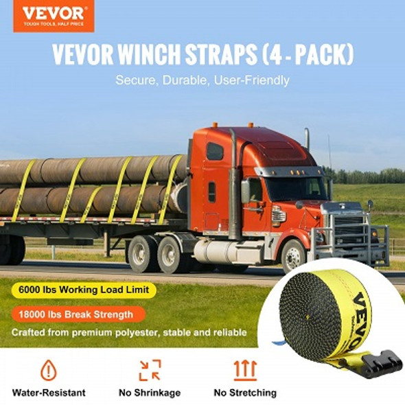 VEVOR Winch Straps 4'' x 30' 6000 lbs Load Capacity 18000 lbs Break Strength