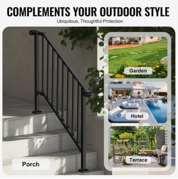 VEVOR 3-4 Step Handrails for Outdoor for Seniors Porch Deck Black Retro Arch
