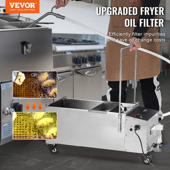 VEVOR Mobile Fryer Oil Filter System, 55L Commercial Restaurant Deep Fryer Oil Filtration Machin