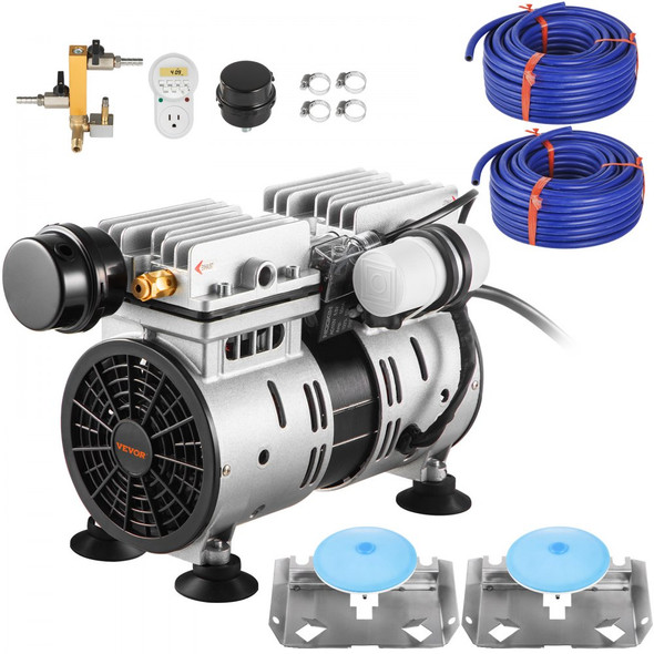 VEVOR 3/4HP Pond Aerator Kit – 550W Compressor, 5.2CFM, 200' Weighted Tubing & 2 Diffusers for Lakes