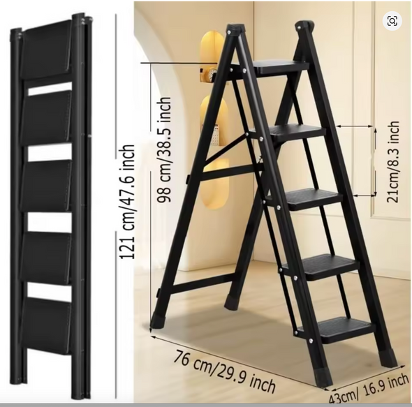 5-Step Folding Step Ladder - Portable & Lightweight Aluminum with Anti-Slip Wide Pedals