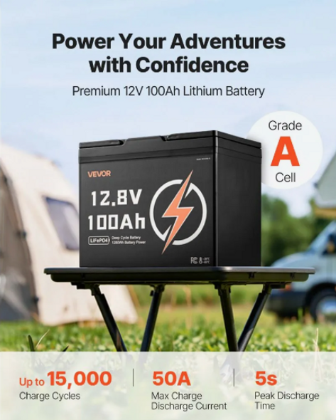 VEVOR 12V 100Ah Deep Cycle LiFePO4 Battery BMS Lithium Iron Phosphate Battery for RV VEVOR 12V 100Ah Deep Cycle LiFePO4 Battery BMS Lithium Iron Phosphate Battery for RV