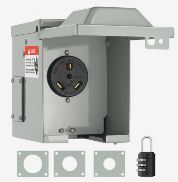 VEVOR 30 Amp RV Power Outlet Box, 125/250 Volt, Enclosed Lockable Outdoor RV Receptacle Box, NEMA TT-30R Weatherproof Electrical Panel, for RV Camper Trailer Motorhome Tested to UL Standards VEVOR 30 Amp RV Power Outlet Box, 125/250 Volt, Enclosed Lockable Outdoor RV Receptacle Box, NEMA TT-30R Weatherproof Electrical Panel, for RV Camper Trailer Motorhome Tested to UL Standards