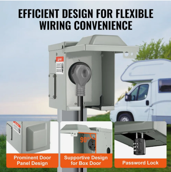 VEVOR 30 Amp RV Power Outlet Box, 125/250 Volt, Enclosed Lockable Outdoor RV Receptacle Box, NEMA TT-30R Weatherproof Electrical Panel, for RV Camper Trailer Motorhome Tested to UL Standards VEVOR 30 Amp RV Power Outlet Box, 125/250 Volt, Enclosed Lockable Outdoor RV Receptacle Box, NEMA TT-30R Weatherproof Electrical Panel, for RV Camper Trailer Motorhome Tested to UL Standards