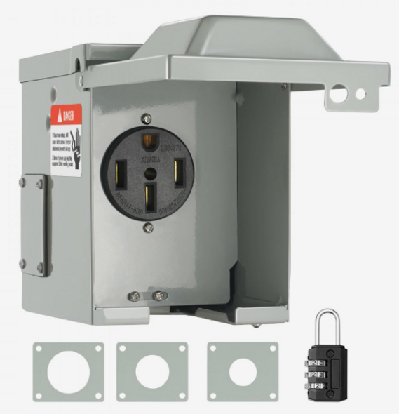 VEVOR 50 Amp RV Power Outlet Box, 125/250 Volt, Enclosed Lockable Outdoor RV Receptacle Box, NEMA 14-50R Weatherproof Electrical Panel, for RV Camper Trailer Motorhome Tested to UL Standards VEVOR 50 Amp RV Power Outlet Box, 125/250 Volt, Enclosed Lockable Outdoor RV Receptacle Box, NEMA 14-50R Weatherproof Electrical Panel, for RV Camper Trailer Motorhome Tested to UL Standards