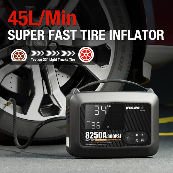 JFEGWO 8250A Super Jump Starter with Air Compressor JFEGWO 8250A Super Jump Starter with Air Compressor