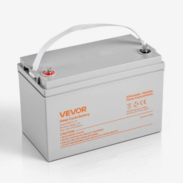VEVOR 12V 75Ah Deep Cycle Battery, Sealed AGM Technology, Rechargeable Lead Acid AGM Battery, Backup Replacement for Scooters, Electric Mobility Wheelchair, Solar System Off-Grid Home Energy Storage VEVOR 12V 75Ah Deep Cycle Battery, Sealed AGM Technology, Rechargeable Lead Acid AGM Battery, Backup Replacement for Scooters, Electric Mobility Wheelchair, Solar System Off-Grid Home Energy Storage