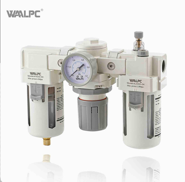 WAALPC AC4000-04 1/2" NPT Air Filter Regulator Lubricator (FRL) Combination - Manual Drain, 5μm2