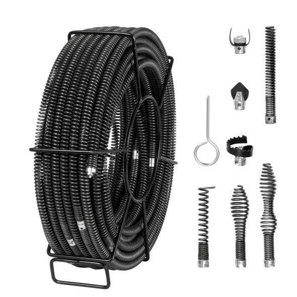 VEVOR 100 ft x 5/8 in Sectional Drain Cleaning Cable with 7 Cutters
