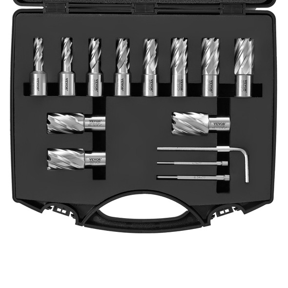 VEVOR 13-Piece HSS Annular Cutter Set, Weldon Shank, 1 in Cutting Depth