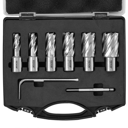 VEVOR 6-Piece HSS Annular Cutter Set, Weldon Shank, 1 in Cutting Depth
