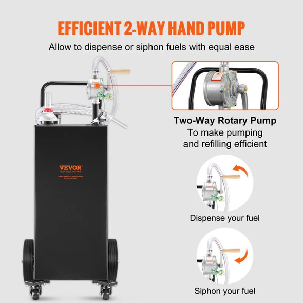 VEVOR Fuel Caddy, 35 Gallon, Gas Storage Tank on 4 Wheels, with Manual Transfer Pump
