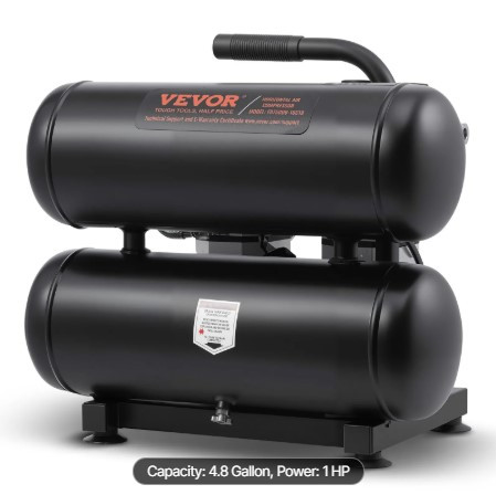 VEVOR Air Compressor, 4.6 Gallon Steel Tank, 1HP, 2.2 CFM @ 90 PSI