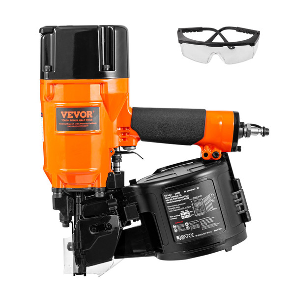 VEVOR CN83N Coil Siding Nailer - 2" to 3-1/4" Wire Collated, 15 Degree Pneumatic Nail Gun - High-Capacity, Tool-Free Depth, Heavy-Duty Nailer for Siding, Fencing, Pallets, Construction