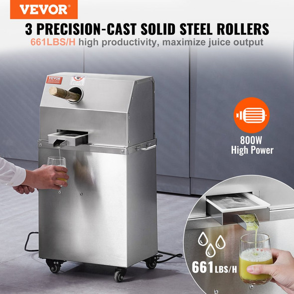 VEVOR Electric Sugar Cane Juicer, 800W Sugarcane Juicer Machine with 661LBS/H High
