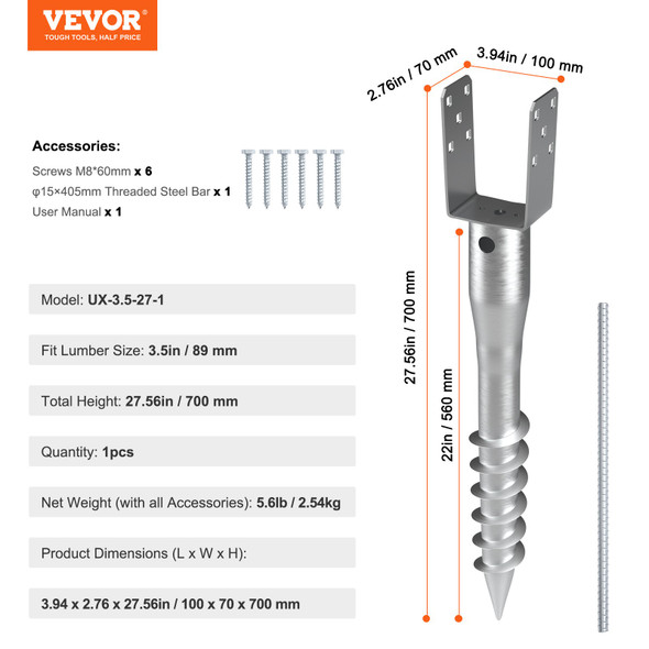 VEVOR No Dig Ground Anchor for 4x4 Posts (3.5" Actual) VEVOR No Dig Ground Anchor for 4x4 Posts (3.5" Actual)