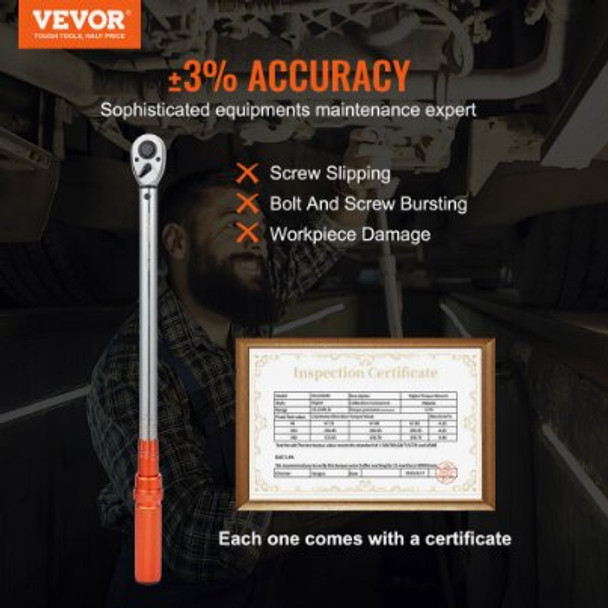 VEVOR Torque Wrench, 1/2-inch Drive Click Torque Wrench 20-250ft.lb/34-340n.m, Dual-Direction Adjustable Torque Wrench Set, Mechanical Dual Range Scales Torque Wrench Kit with Adapters Extension Rod