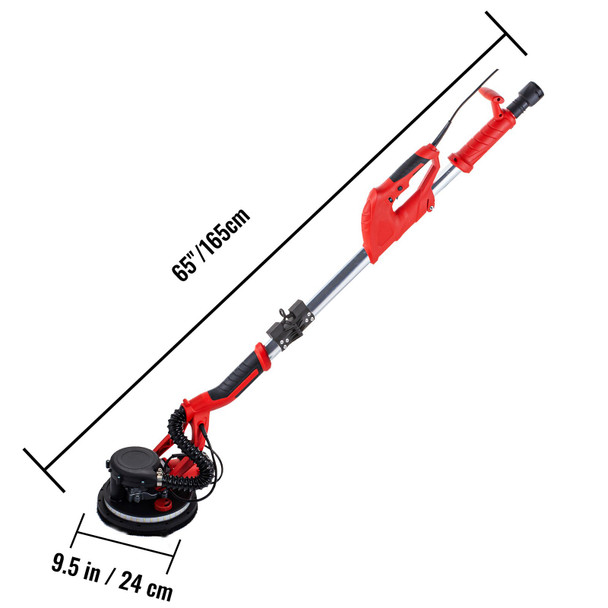 VEVOR 850W Electric Drywall Sander - 800-1750 RPM Variable Speed, Foldable, Telescoping Handle, 360° LED Light - Self-Suction Wall Sander with Vacuum Bag for Drywall