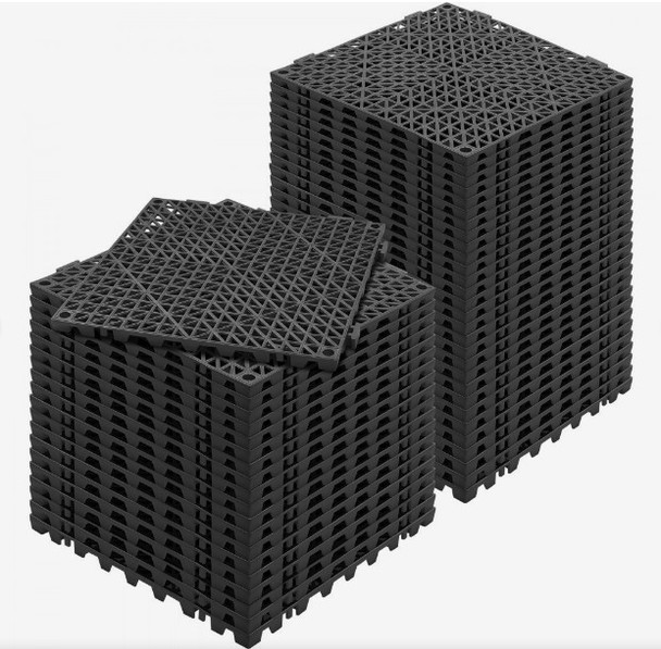 VEVOR Interlocking Tile 50PCS Black, Drainage Tiles 12" x 12" Splicing, Soft PVC Interlocking Drainage Floor Tiles, Non-Slip Drainage Holes for Restroom, Bathroom, Kitchen, Pool, Wet Areas
