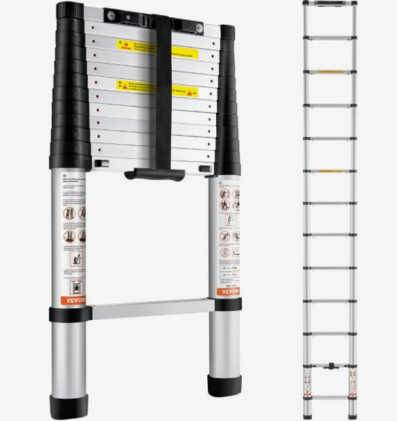 VEVOR Telescoping Ladder Aluminum Extension Step 12.5 ft Multi-purpose Portable