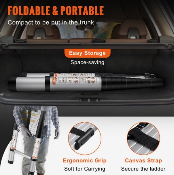 VEVOR Telescoping Ladder Aluminum Extension Step 12.5 ft Multi-purpose Portable