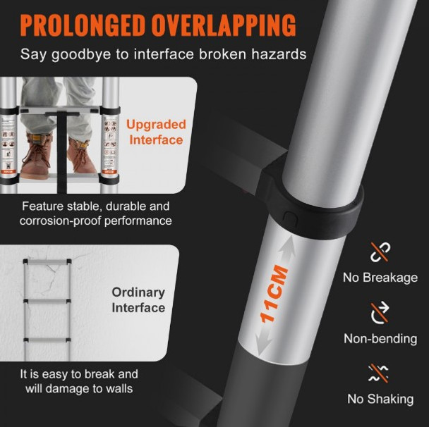 VEVOR Telescoping Ladder Aluminum Extension Step 12.5 ft Multi-purpose Portable