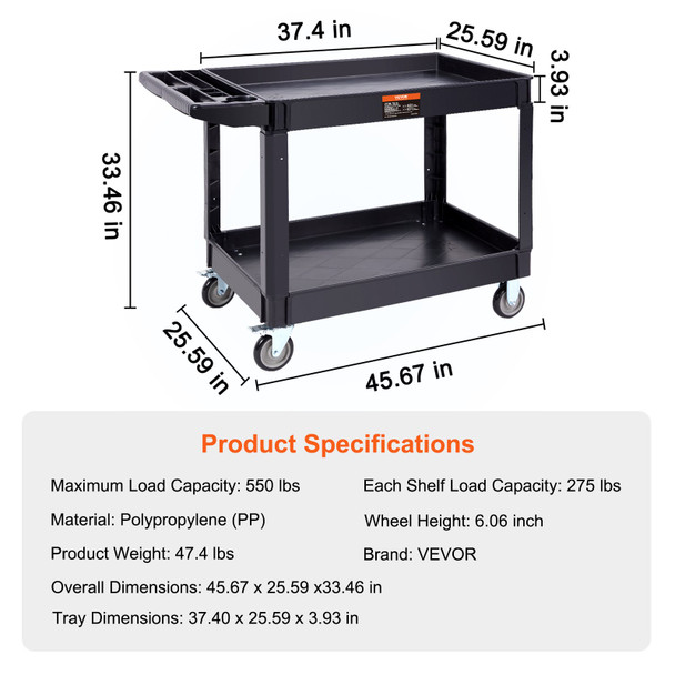 The VEVOR Heavy-Duty 2-Shelf Utility Service Cart