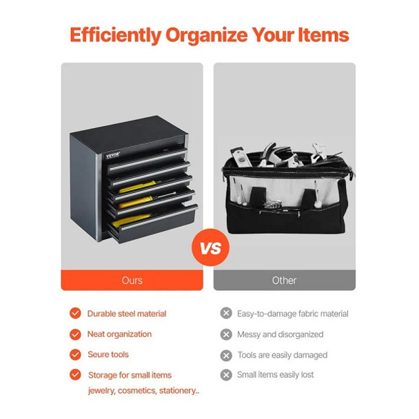 Vevor Tool Box 8.6-inch Portable Metal Tool Box with 5 Drawers Tool Organizer Black