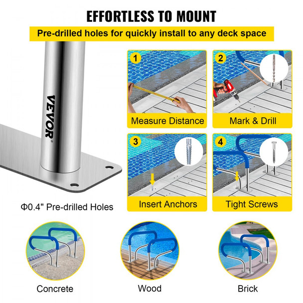 VEVOR 32" x 22.5" 304 Stainless Steel Pool Handrail